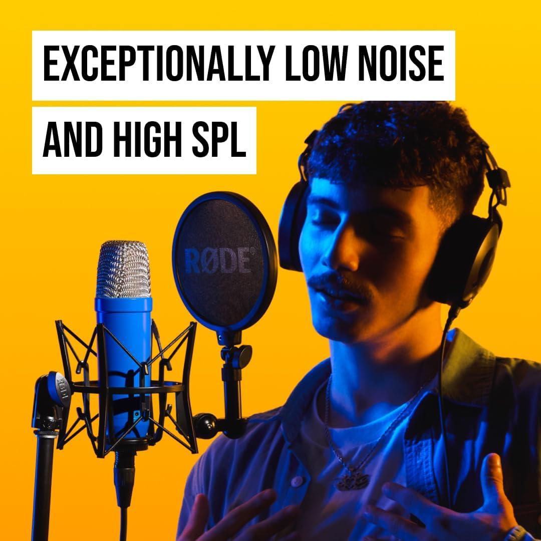 imageRDE NT1 Signature Series LargeDiaphragm Condenser Microphone with Shock Mount Pop Filter and XLR Cable for Music Production Vocal Recording Streaming and Podcasting Cobalt