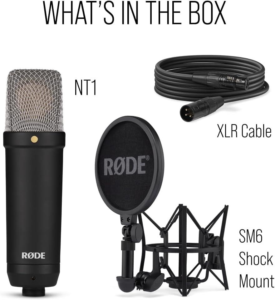 imageRDE NT1 Signature Series LargeDiaphragm Condenser Microphone with Shock Mount Pop Filter and XLR Cable for Music Production Vocal Recording Streaming and Podcasting GreenBlack