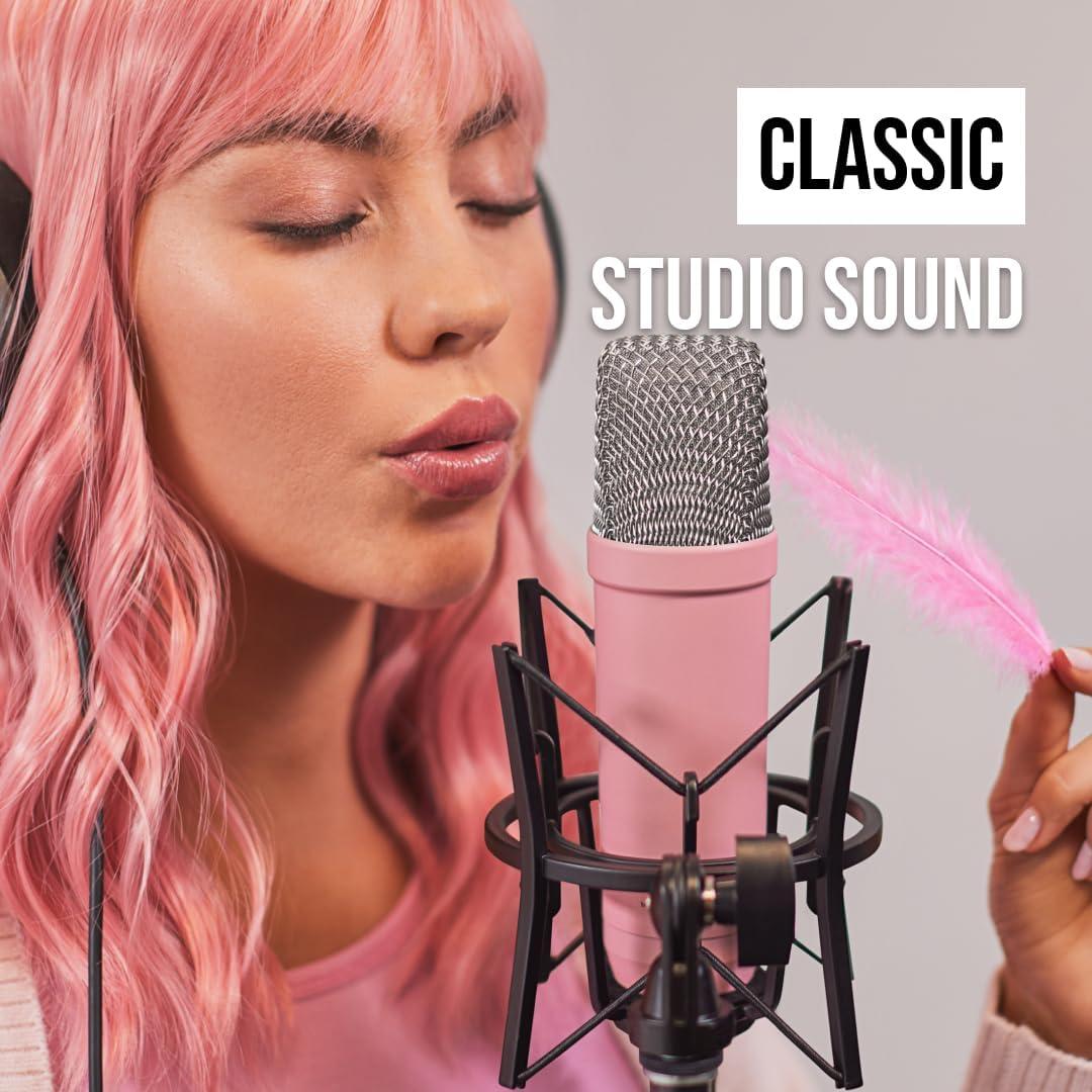 imageRDE NT1 Signature Series LargeDiaphragm Condenser Microphone with Shock Mount Pop Filter and XLR Cable for Music Production Vocal Recording Streaming and Podcasting GreenPink