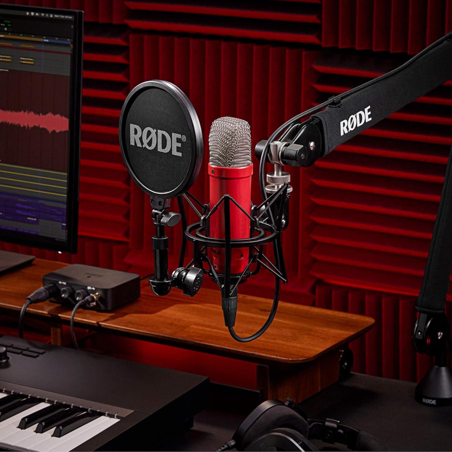imageRDE NT1 Signature Series LargeDiaphragm Condenser Microphone with Shock Mount Pop Filter and XLR Cable for Music Production Vocal Recording Streaming and Podcasting GreenRed
