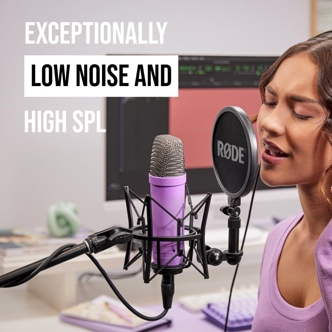 imageRDE NT1 Signature Series LargeDiaphragm Condenser Microphone with Shock Mount Pop Filter and XLR Cable for Music Production Vocal Recording Streaming and Podcasting GreenPurple
